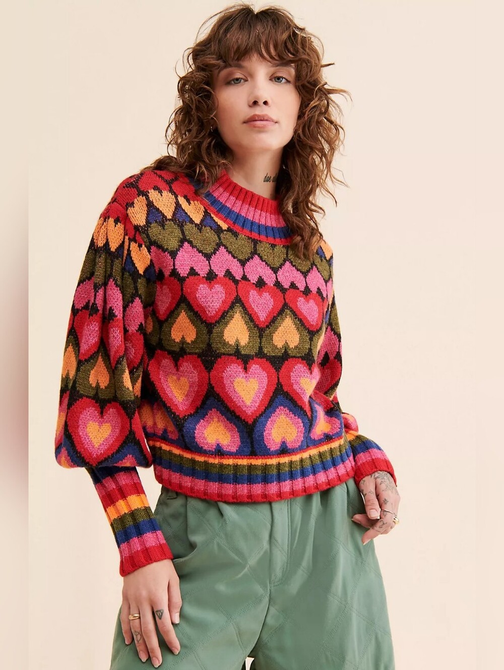 FARM Rio Full Of Hearts Jacquard Sweater